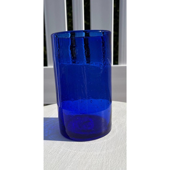 Vintage Cobalt Blue Blown Glass Tumbler/Flower Vase Highball Barware - Picture 5 of 10